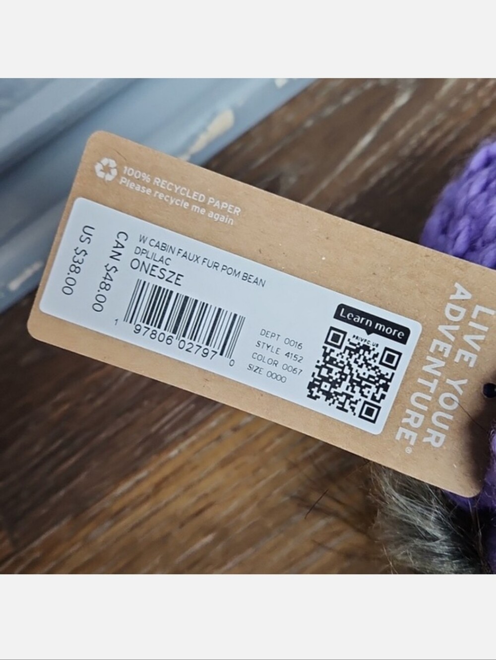 NWT Eddie Bauer Cabin Faux Fur Pom Beanie Deep Lilac Purple - Picture 3 of 10